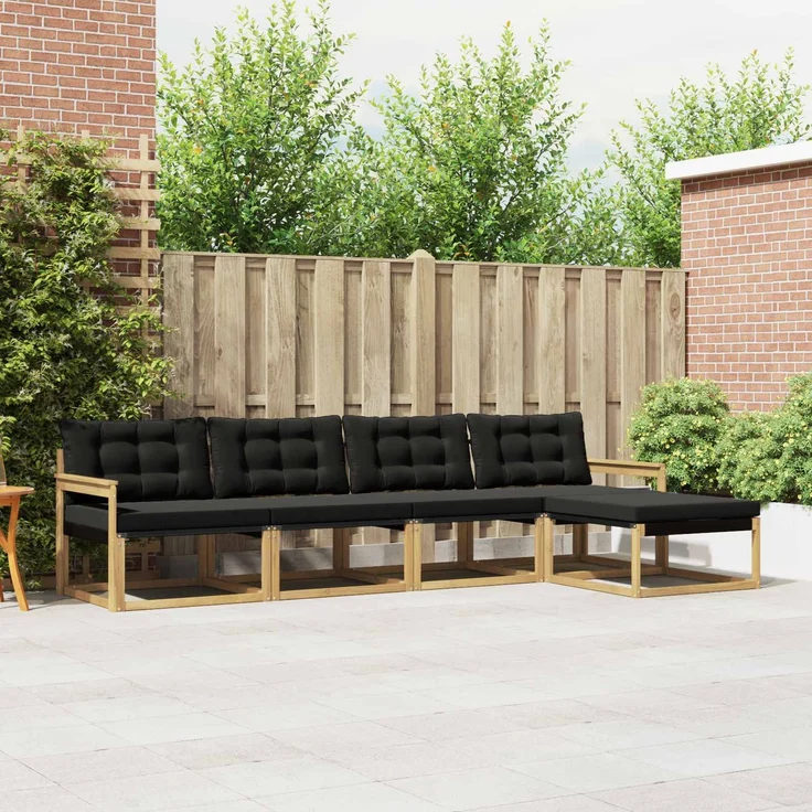 vidaXL Outdoor-Sofagarnitur 5 stk. 5-Sitzer Weiß und Schwarz 3388582 – Bild 1