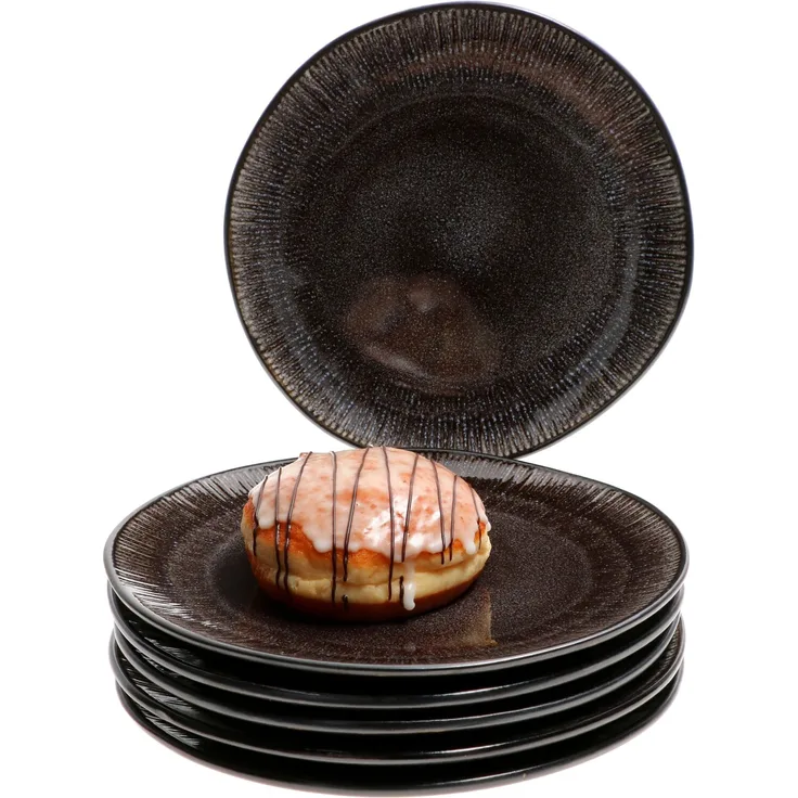Reactive Glaze Black 6er Set Kuchenteller 6 Personen Schwarze Frühstücksteller