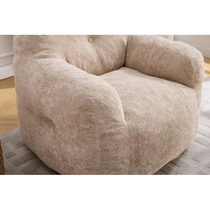 Sitzsack-Sessel mit Kunstfellbezug, Armlehnen und Schaumstoffflocken, weicher Lesesitz ohne Montage für Wohn- und Schlafzimmer, Beige – Bild 23