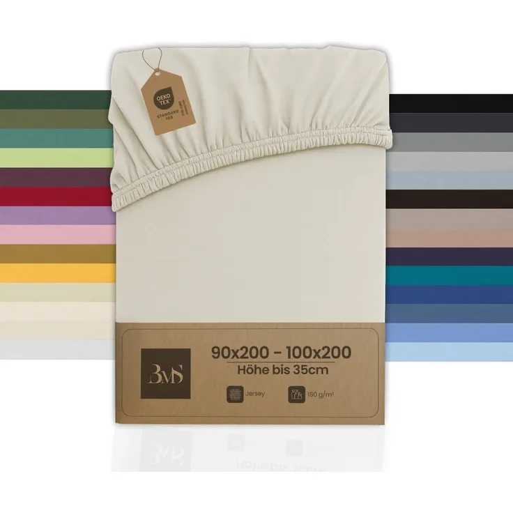 Jersey Spannbettlaken natur 90x200 - 100x200 cm Höhe bis 35cm