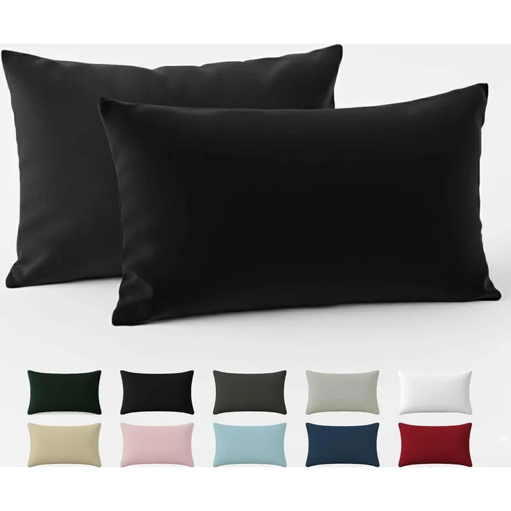 Dreamzie Kissenbezug 40x60 Baumwolle Renforcé (2er-Set) - Schwarz - Dicht gewebt mit 57 Fäden/cm² - Kissenbezug 40x60 - Oeko Tex Zertifiziert