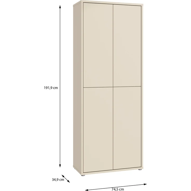 Forte ALICE SPRINGS Schuhschrank 70 80, moderner Flurschrank mit 4 Türen und 8 Einlegeböden, Holzwerkstoff, Kaschmir/Beige, 74,5 cm breit x 191,9 cm hoch x 34,9 cm tief – Bild 6