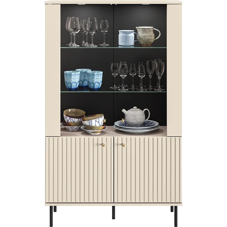 Lomadox 'Salou' Vitrinenschrank, Holz kaschmir matt, 151 x 40 x 92 cm – Bild 8