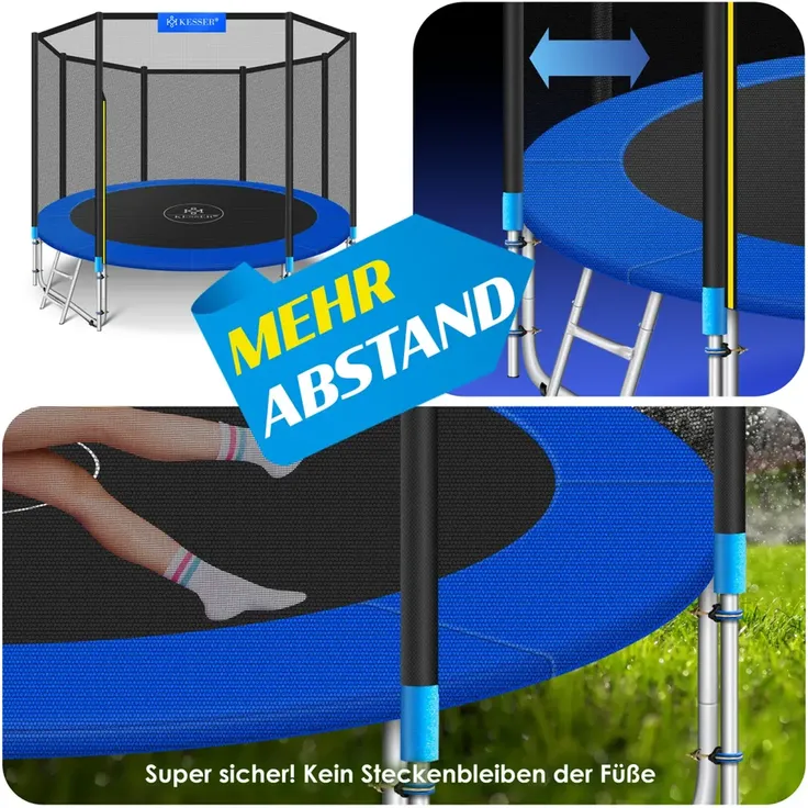 KESSER® - Trampolin | TÜV SÜD GS Zertifiziert | Komplettset mit Sicherheitsnetz, Leiter, Randabdeckung & Zubehör | Kindertrampolin Gartentrampolin Belastbarkeit 150 kg Blau, 305 cm – Bild 10