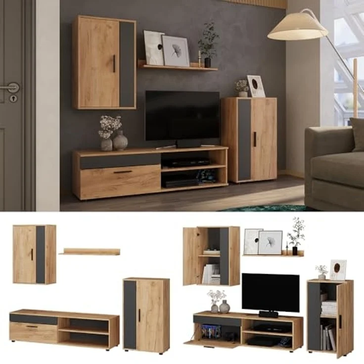 Wohnwand Berno Goldkraft Eiche set, 4 Teile Vicco – Bild 2