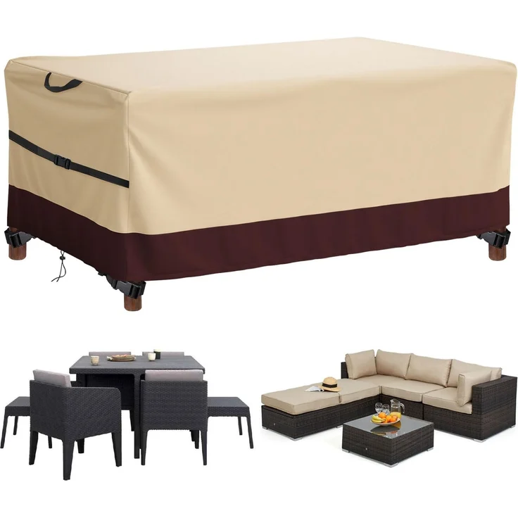 Aipwerer Abdeckung Gartenmöbel, Abdeckplane Gartenmöbel 200 x 100 x 90 cm | Beige-Braun, 600D Oxford, Winterfest, Robuste Schutzhülle Für Gartentisch & Möbel, Schützt Vor Regen, Staub & UV-Strahlen