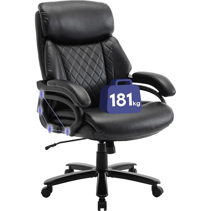 COLAMY XXL Chefsessel[181kgs] - Hochlehner Bürostuhl Leder mit verstellbaren Armlehnen& strukturierter Rückenlehne - Extra breiter Sitz (59cm) für Homeoffice und Büro, Schwarz