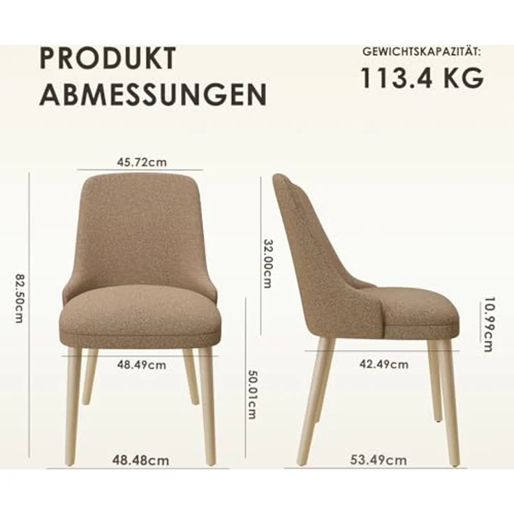 COLAMY Esszimmerstühle 2er Set, Gepolsterter Stuhl mit Holzbeinen, Hohe Rückenlehne für Esszimmer/Restaurant/Café, Kamel – Bild 3