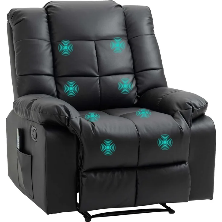 MELAYR, Massagesessel, Relaxsessel, 8 Vibrationspunkte, Liegefunktion, Kunstleder, schwarz, 94x99x99cm