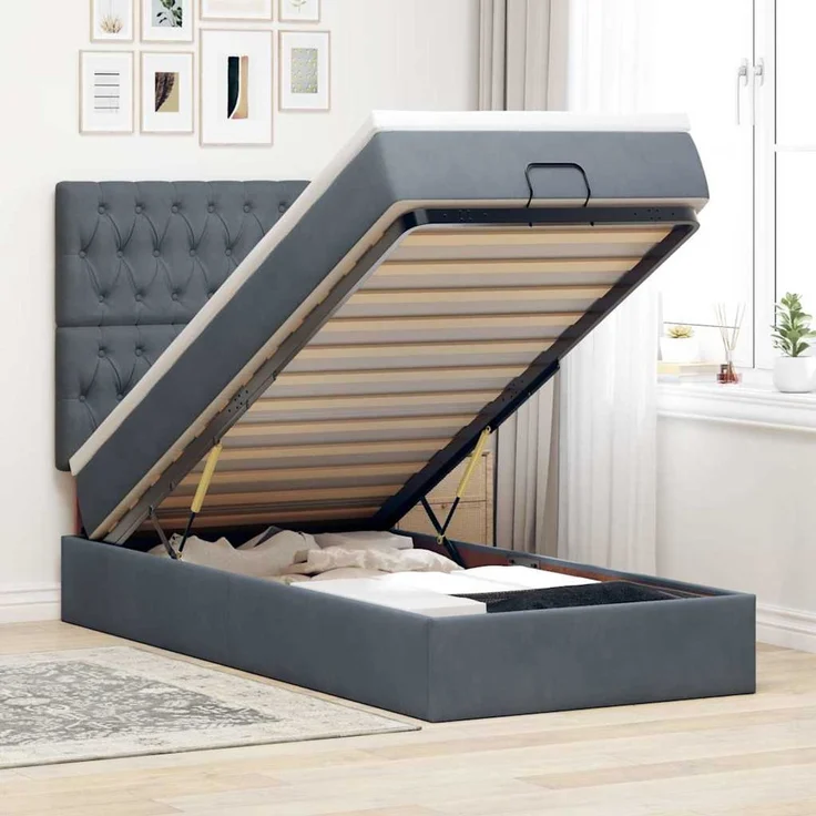 vidaXL Ottoman-Bett mit Matratzen Dunkelgrau 100x200 cm Samt 3313524 – Bild 1