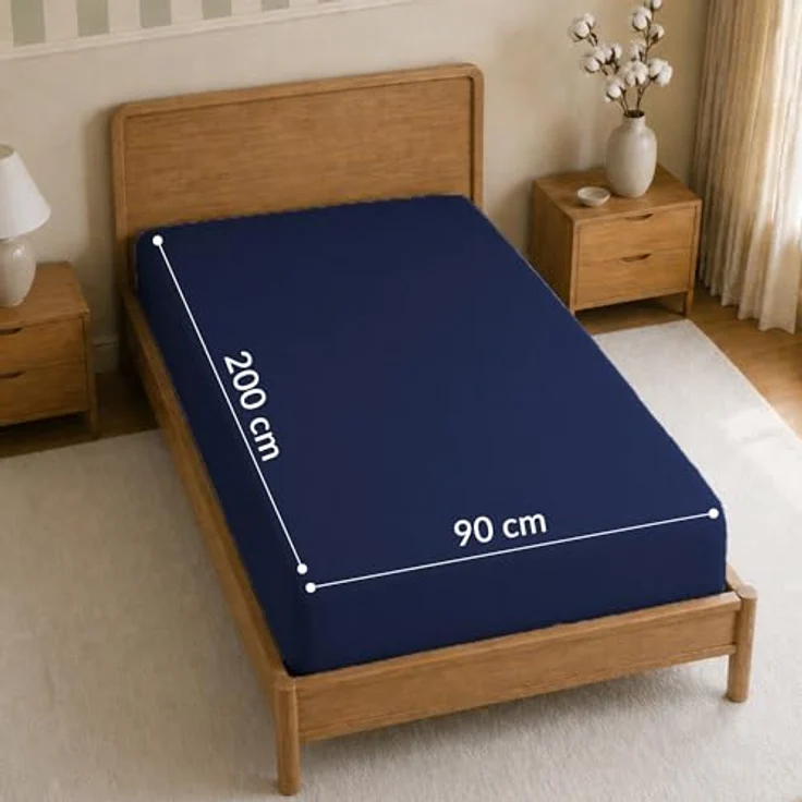 Twinzen Spannbettlaken 90x200cm / 90x190cm - 100% Jersey Baumwolle, Dunkelblau, Oeko-Tex zertifiziert, atmungsaktiv und bügelfrei – Bild 3