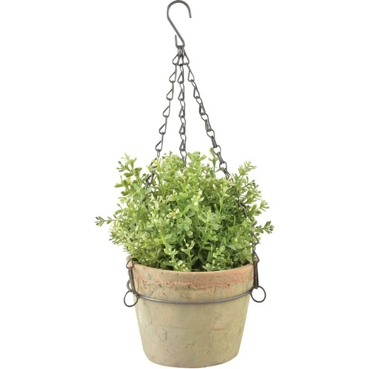 Aged Terracotta Topf mit Metallhalter zum aufhängen – Bild 3