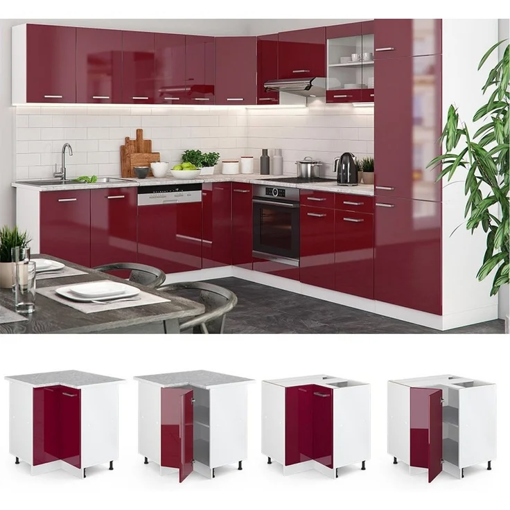 Eckunterschrank R-Line Rot Hochglanz 75.6 cm ohne Arbeitsplatte Vicco – Bild 2