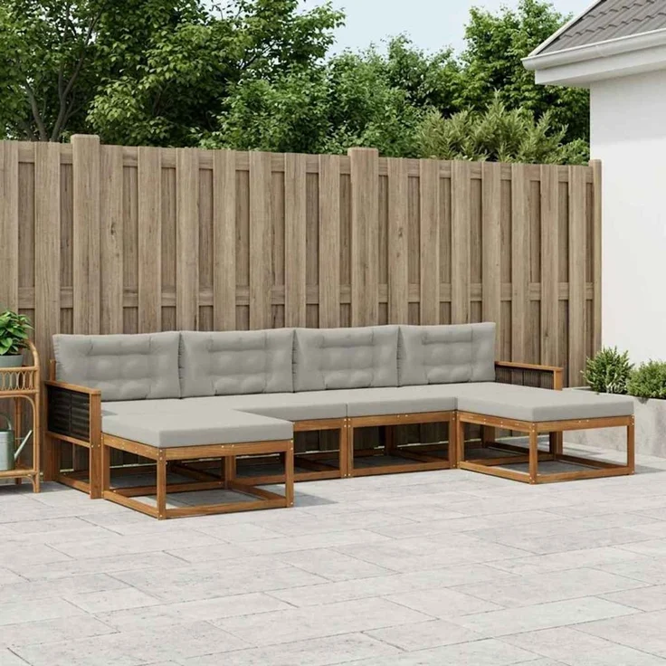 vidaXL Outdoor-Sofagarnitur 6 stk. 6-Sitzer Natur und Hellgrau 3382784 – Bild 1