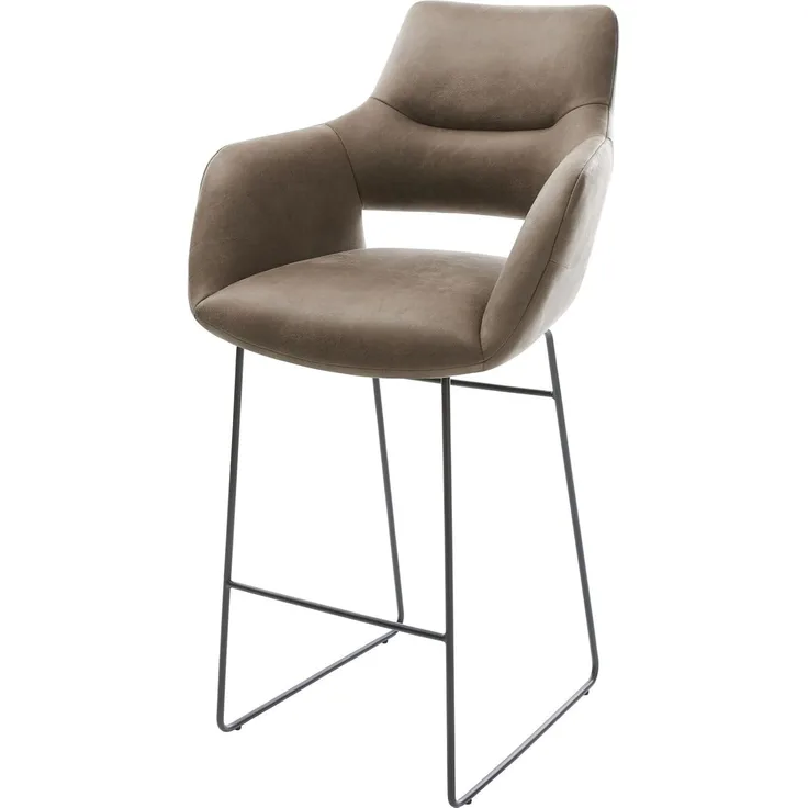 Barstuhl Yago-Flex Mikrofaser Taupe Vintage Kufengestell Metall Schwarz Taschenfederkern