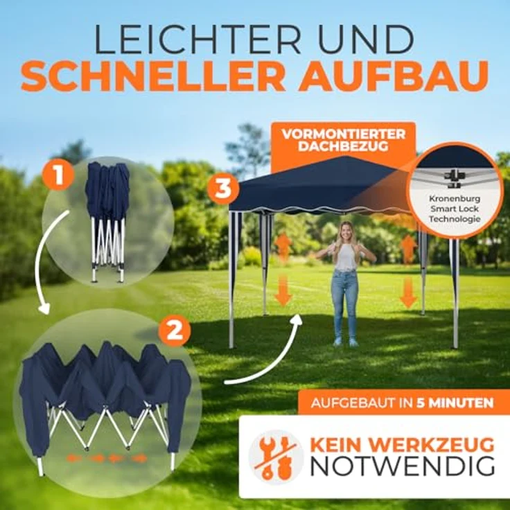 Faltpavillon 3x3 m - wasserdicht - ohne Seitenteile, blau – Bild 5