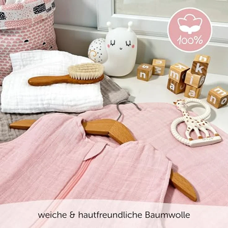 Makian Musselin-Schlafsack, leichter Sommerschlafsack aus 100% Baumwolle, TOG 1.0, Puder, Gr. 90 cm – Bild 2