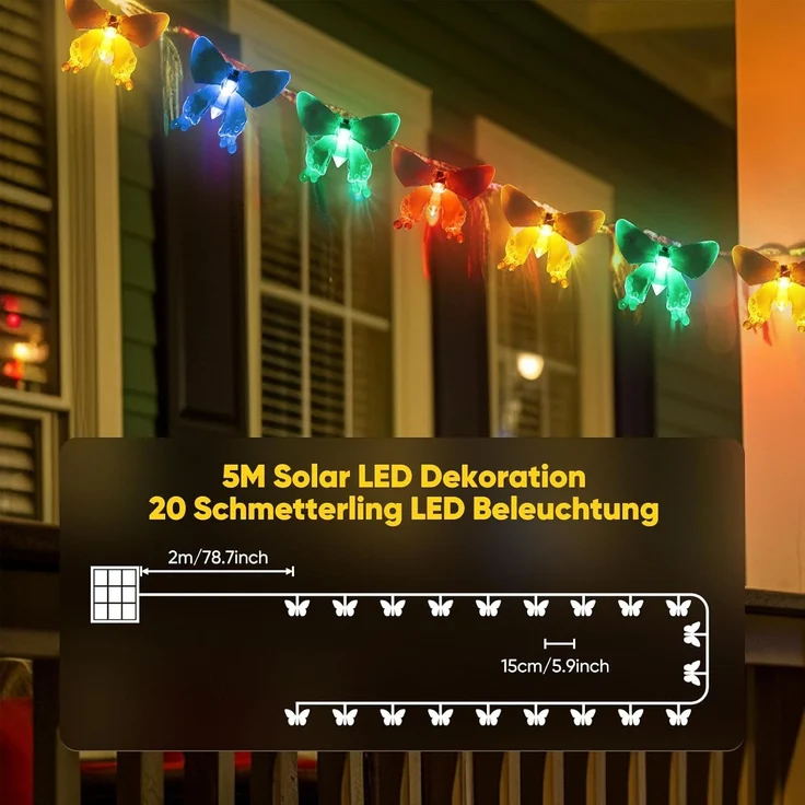 SALCAR 5m Solar Lichterkette Aussen Schmetterling Bunt – Bild 5