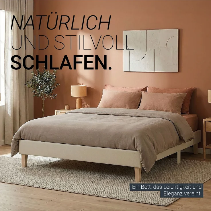 Polsterbett 140x200 cm Beige Doppelbett mit Lattenrost Futonbett Stoffbett Bett Bettgestell – Bild 6