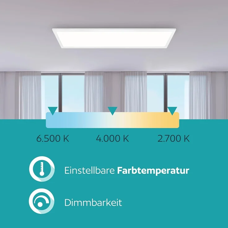 EGLO LED Deckenleuchte Bottazzo, Deckenlampe mit Fernbedienung, Panel ultraflach mit Backlight, Bürolampe dimmbar aus Metall und Kunststoff in Weiß, warmweiß - kaltweiß, RGB, 100x25 cm – Bild 4