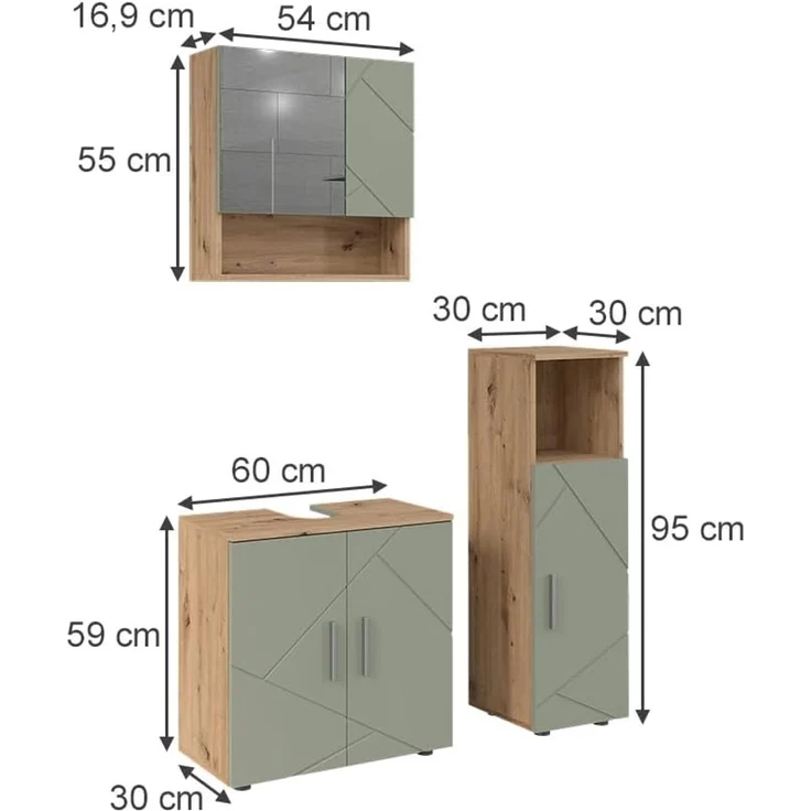 Badmöbel-Set Irma Salbeigrün 3-teilig Vicco – Bild 2