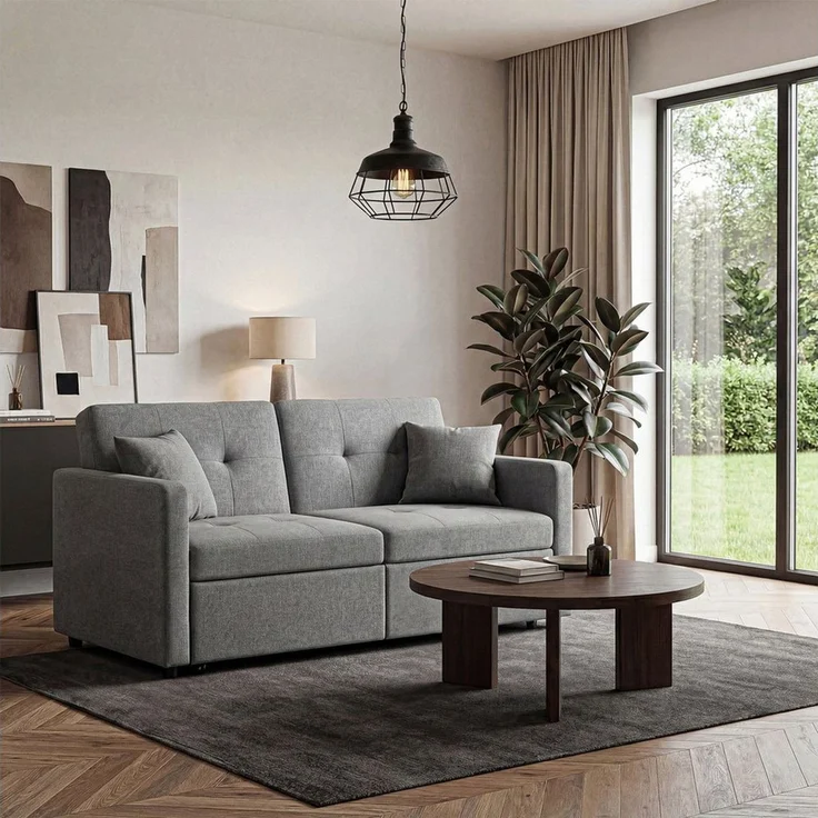 oyajia Schlafsofa 3 in 1 Klappsofa & Schlafhocker mit Bettfunktion, 2-Sitzer, 2-Sitzer Sofa mit verstellbarer Rückenlehne, Ergonomisch, Max. bis 300KG, Doppelschlafsofa für Wohnzimmer/Schlafzimmer/Spielzimmer – Bild 2