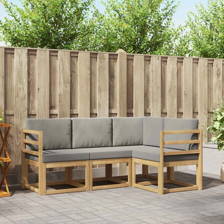 vidaXL Outdoor-Sofagarnitur 4 pcs Weiß und Hellgrau, 185,5 x 126,5 x 73 cm – Bild 1