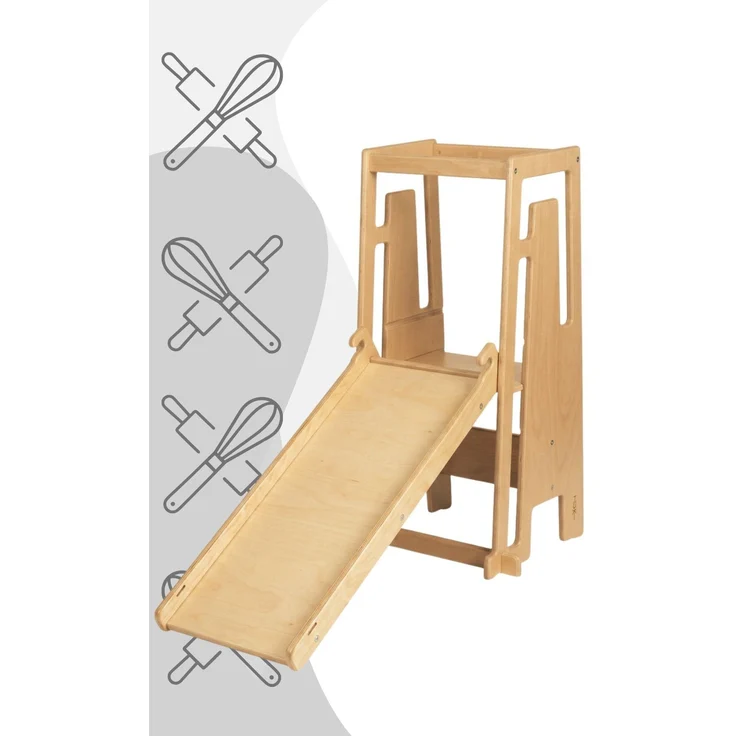 Tuki Entdeckerset - Lernturm + Rutsche mit Maltafel Buche Natur – Bild 2