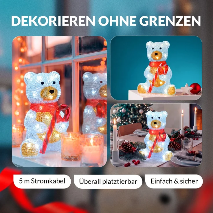 Deuba LED Acryl Figur Außen Teddy sitzend beleuchtet Weihnachtsdeko Weihnachten Weihnachtsfigur – Bild 5