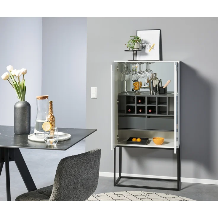 Barschrank >Bar 3< 10 Fächer, Halterung für Weingläser, Weiß matt - 79x156x38cm (B/H/T) – Bild 8