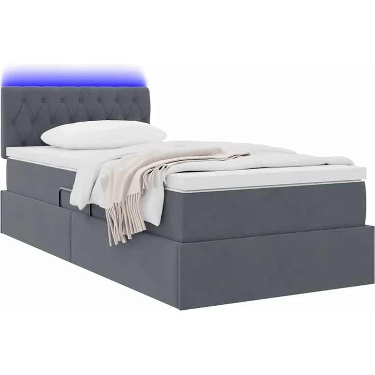 vidaXL LED-Speicherbett mit Matratze Dunkelgrau 90 x 200 cm Samt 3371428 – Bild 3