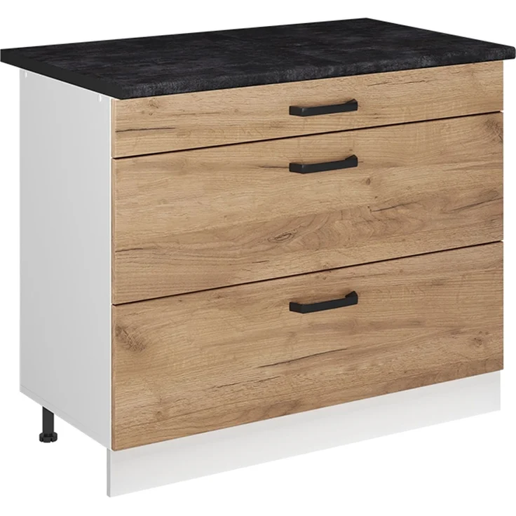 Küchenunterschrank R-Line Goldkraft Eiche/Weiß 100 cm Arbeitsplatte Anthrazit Vicco – Bild 1