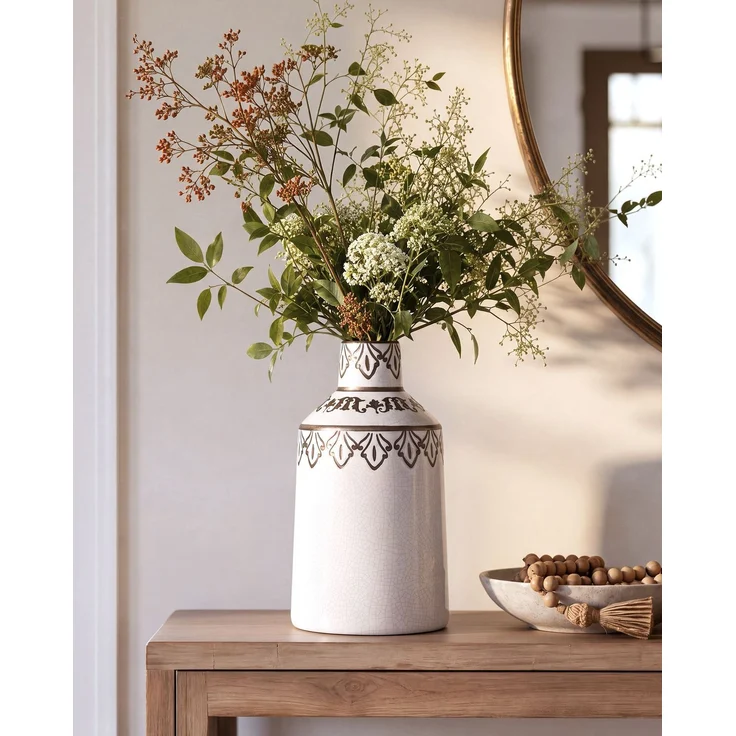 Blumenvase AMISOS 25 cm Steinzeug Weiß – Bild 3