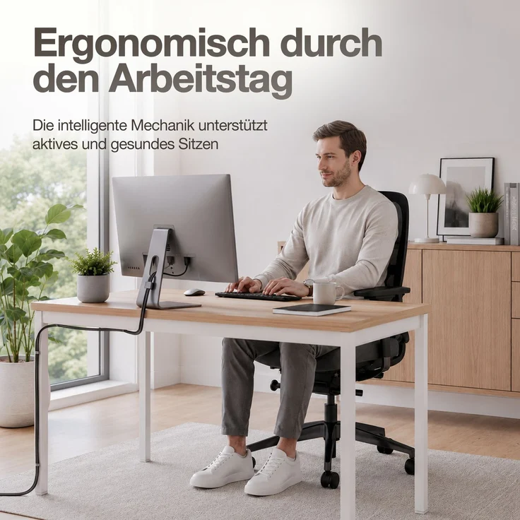 ASSMANN Ergonomischer Bürostuhl Atessa mit Netzrücken Schwarz 63x53x100cm Textil – Bild 3