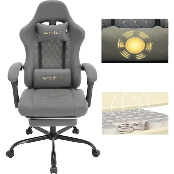 Woltu Gaming-Stuhl (1 St), mit Massagefunktion, ergonomisch, 150 kg, Tech-Stoff – Bild 4