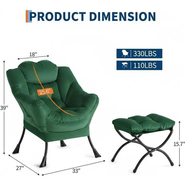 GarveeMore Ohrensessel Relaxsessel mit Hocker Ohrensessel Polstersessel Faulsesse – Bild 2