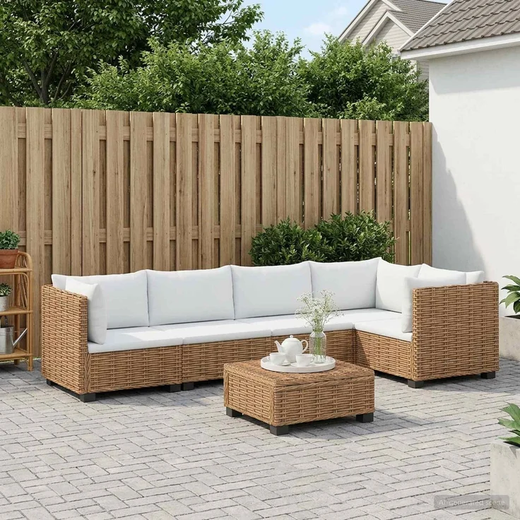 vidaXL 6 Stk. Rattan Lounge Set mit Kissen GENDT Naturrattan Natur 3429854 – Bild 3