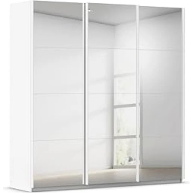 Rauch Möbel Kulmbach, Kleiderschrank mit Schwebetüren für Schlafzimmer, Kinderzimmer, Flur, 3-türig, mit Spiegel und Soft-Close-Funktion, Zubehör Premium, Farbe Weiß, Breite 203 cm – Bild 1
