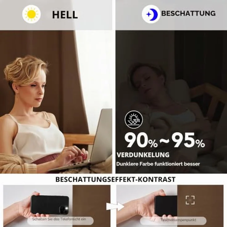 Deconovo Vorhang Blickdicht mit Ösen Übergardinen Thermovorhang Braun | 2er Set, H220 x B140 cm, Vorhang Verdunkelnd, Sichtschutz, UV-Schutz, Ösenschal, für Schlafzimmer Wohnzimmer Kinderzimmer – Bild 5