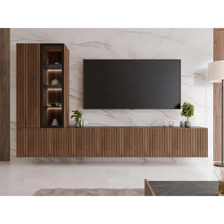 Wohnwand Tiwori (Farbe: Nuss Warmia + Marmor Schwarz) – Bild 5