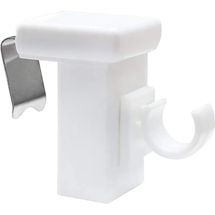 dekondo Klemmhalter für Gardinenstangen Fensterhaken/Dekohaken zum Einlegen von Gardinenstangen, weiß, für einen Klemmbereich (Rahmenstärke des Fensters/Fensterdicke) von 10-27 mm, (4-St), oben oder seitlich am Fenster zu befestigen – Bild 1