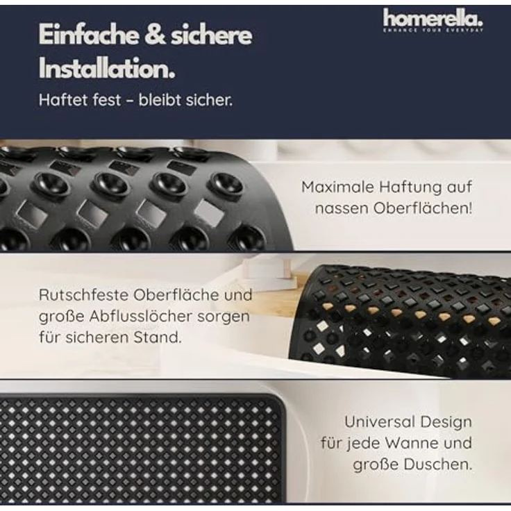 Homerella Badematte rutschfest Hautsensitiv 88x39cm, INKL. AUFHÄNGUNG, Antirutschmatte Badewanne BPA frei, Duschmatte schimmelresistent & maschinenwaschbar – Bild 5