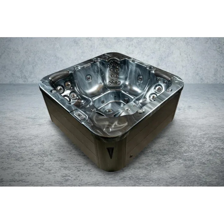 PureHaven American Outdoor-Whirlpool 215x215 cm für 5 Personen, 53 Massagedüsen, Heizung, LEDs, Thermoabdeckung, Ozondesinfektion, Pearl Shadow/Grau