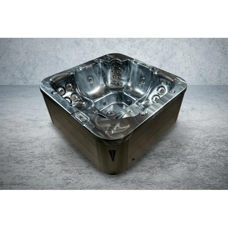 PureHaven American Outdoor-Whirlpool 215x215 cm für 5 Personen, 53 Massagedüsen, Heizung, LEDs, Thermoabdeckung, Ozondesinfektion, Pearl Shadow/Grau
