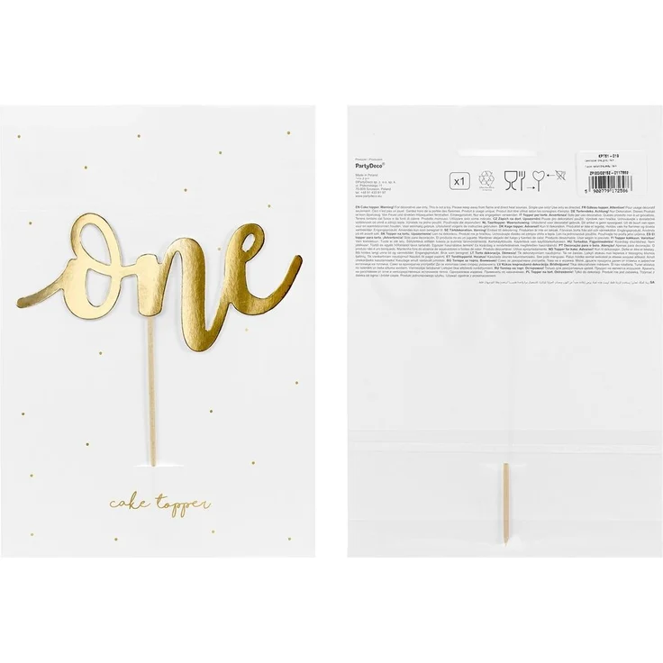 partydeco Tortenstecker, Cake Topper One 19cm Geburtstagsdeko 1 Jahr Tortendeko Gold – Bild 3