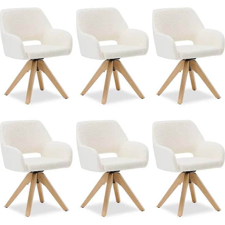 Esszimmerstühle Drehbar Set 6 Stühle für den Esstisch Drehstuhl mit Armlehne Teddystoff Weiß Polsterstühle Sessel Modern – Bild 1