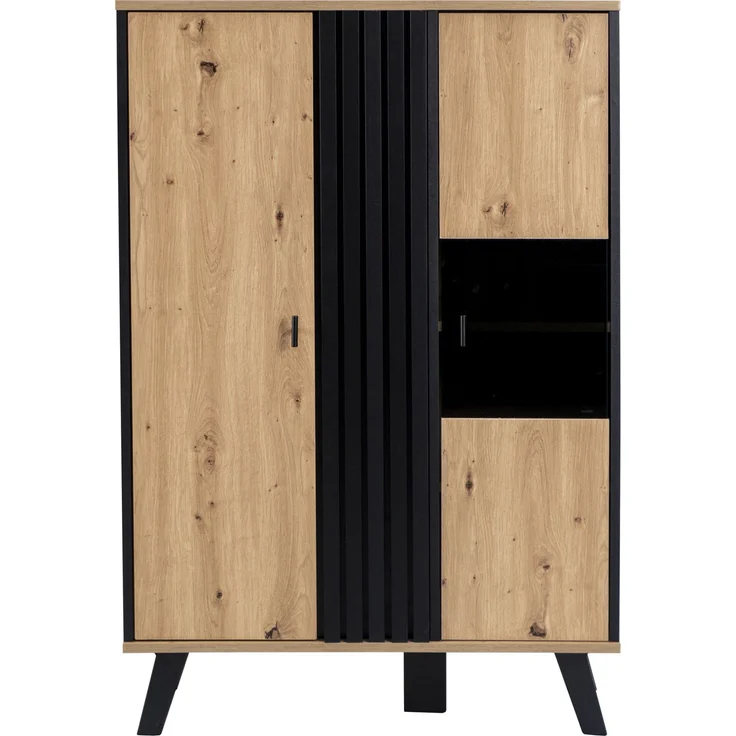 Merax Beistellschränke, Sideboard, Vitrinen mit Glas und LED-Beleuchtung, eine Kombination aus Schwarz und Holzfarben – Bild 7