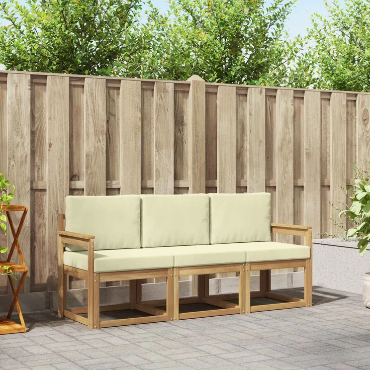 vidaXL Outdoor-Sofagarnitur 3 stk. Weiß und Creme 189,5 x 63 x 73 cm 3387164 – Bild 1
