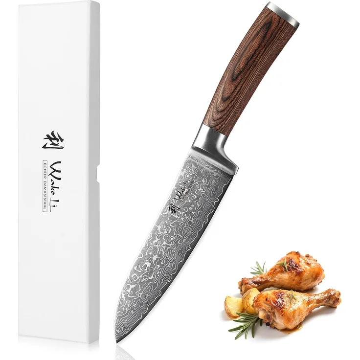 Wakoli Santokumesser EDIB Sakura Damast Santoku Messer Küchenmesser 17 cm Klinge, aus 67 Lagen Damaststahl, VG-10 Kern