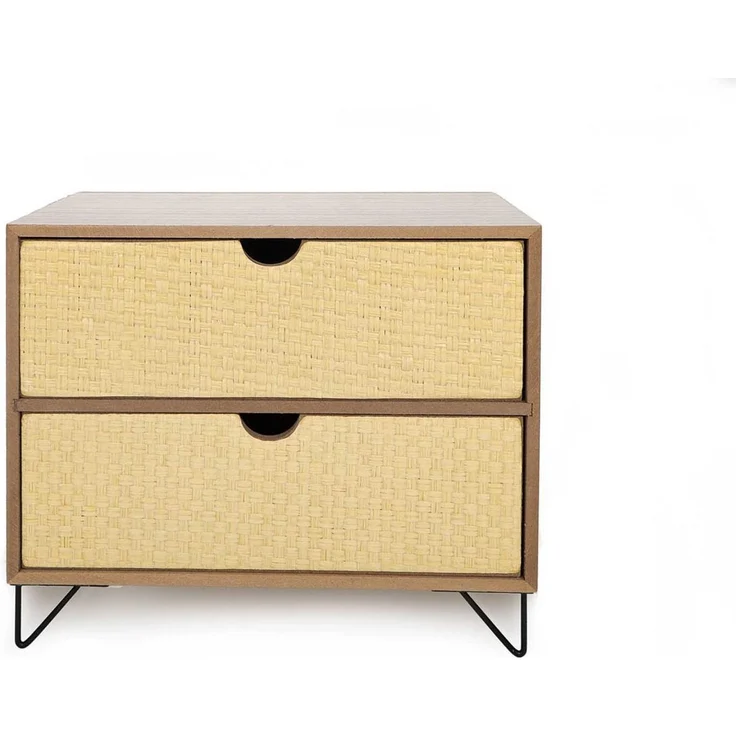 Bubble-Store Schubladenbox Mini-Kommode mit 2 Schubladen, (Metallbeine, Schubladen mit Bastmatten-Verblendung), mini Schränkchen – Bild 2
